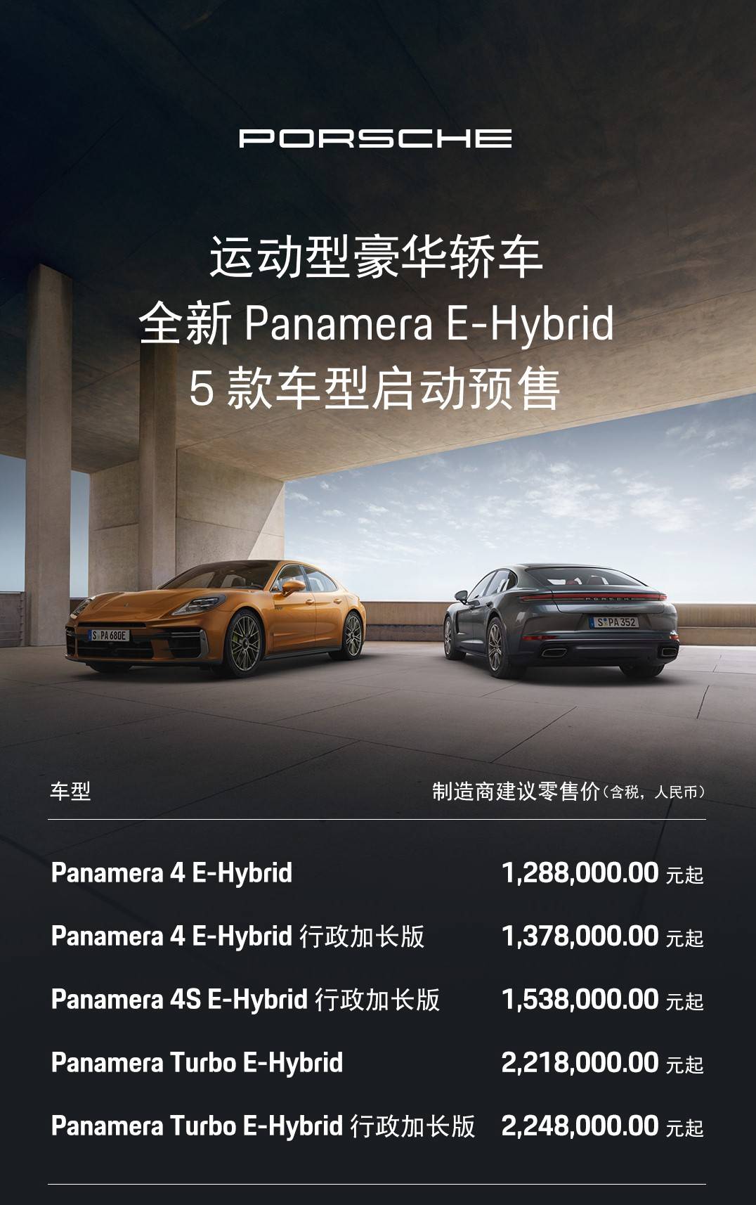 BOB半岛体育12880万元起 保时捷全新Panamera E-Hybrid 车(图1)